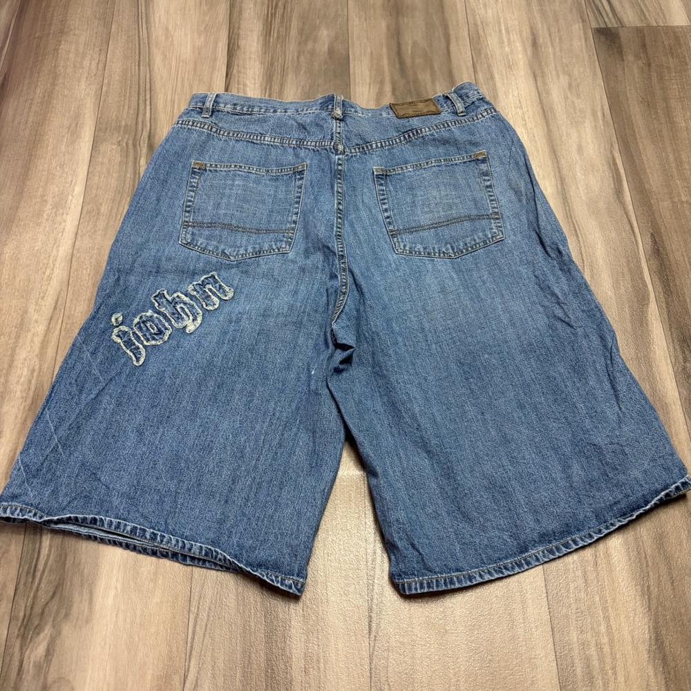 Sean John Blue Denim Baggy Shorts Mens 40 Y2K Streetwear Distressed Applique